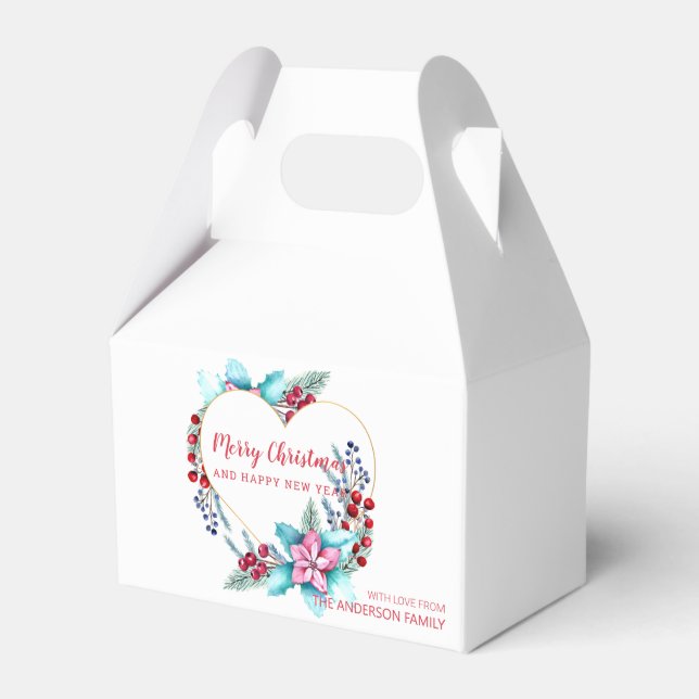 Watercolor Christmas Wreath Favor Boxes (Front Side)