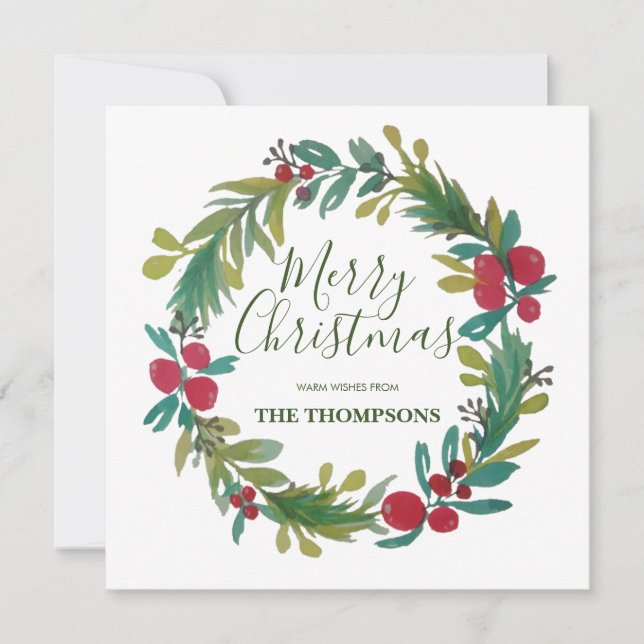 Watercolor Christmas Wreath Greeting Cards (Front)