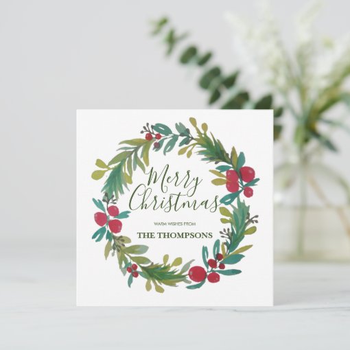 Watercolor Christmas Wreath Greeting Cards | Zazzle