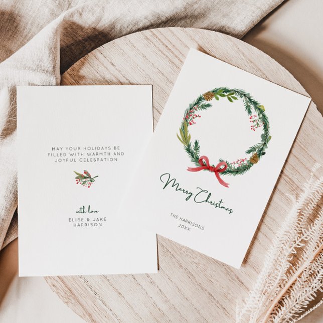 Watercolor Christmas Wreath Holiday Card (Creator Uploaded)