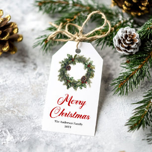 Watercolor Christmas Wreath Holiday Gift Tag