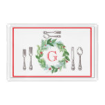Watercolor Christmas Wreath MONOGRAM Placemat Acrylic Tray