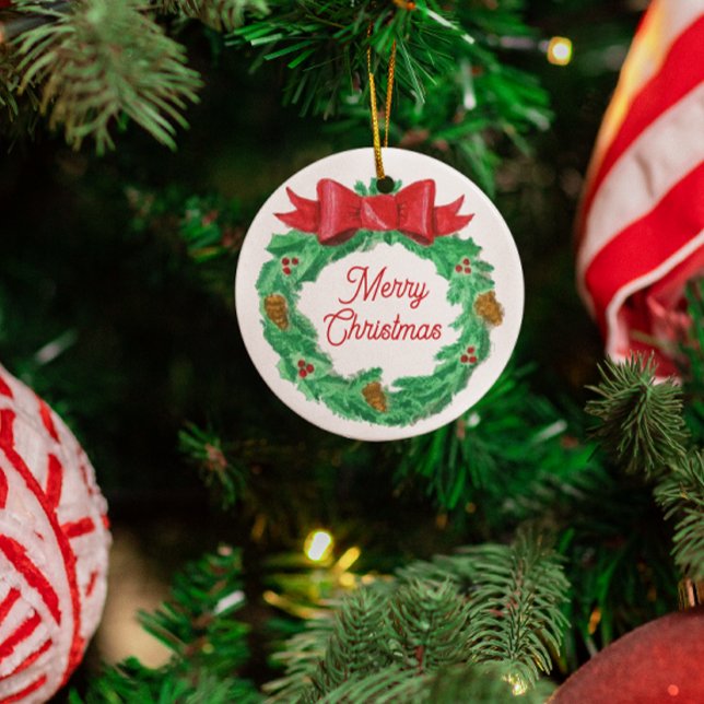 Watercolor Christmas Wreath Personalized Metal Ornament (Creator Uploaded)