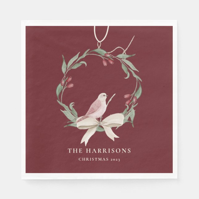 Watercolor Christmas Wreath Personalized Napkins (Front)
