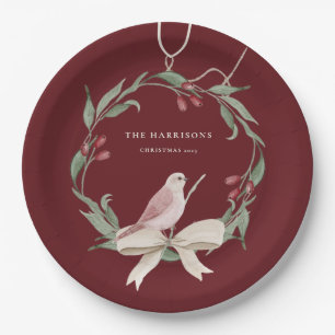 Watercolor Christmas Wreath Personalized Paper Plates