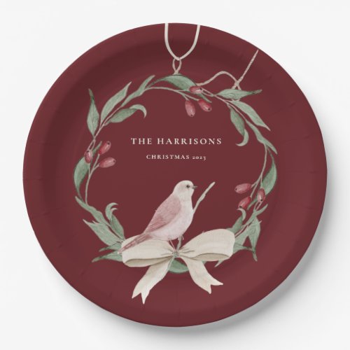 Watercolor Christmas Wreath Personalized Paper Plates
