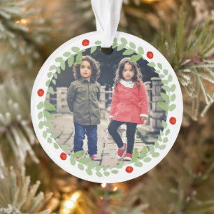 Watercolor Christmas Wreath Photo Ornament