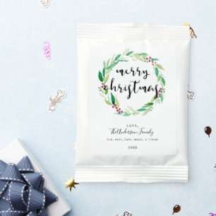 Watercolor Christmas Wreath Red Green Lettering Hot Chocolate Drink Mix