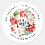 Watercolor Christmas wreath Return Address Classic Classic Round Sticker