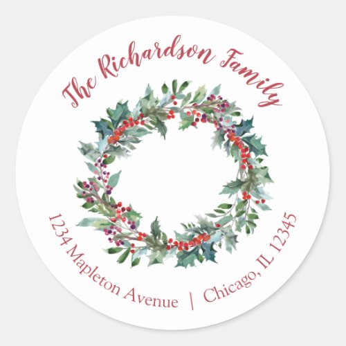 Watercolor Christmas wreath return address labels