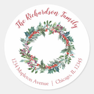 Watercolor Christmas wreath return address labels