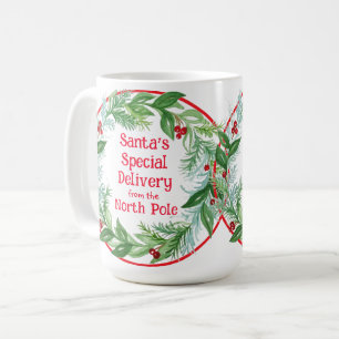 Watercolor Christmas Wreath Santa North Pole  Coffee Mug