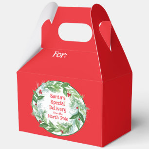 Watercolor Christmas Wreath Santa North Pole Favor Boxes