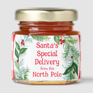 Watercolor Christmas Wreath Santa North Pole  Honey Jar Favors