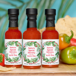 Watercolor Christmas Wreath Santa North Pole Hot Sauces