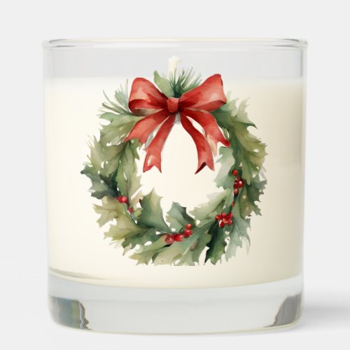 Watercolor Christmas Wreath  Scented Candle
