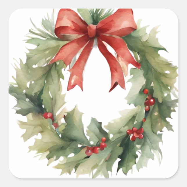 Watercolor Christmas Wreath  Square Sticker (Front)