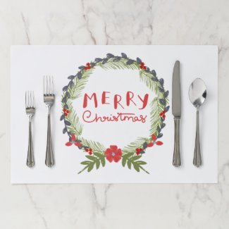Watercolor Christmas Wreath Tearaway Placemat