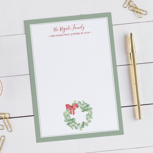 Watercolor Christmas Wreath Thank You Note Card