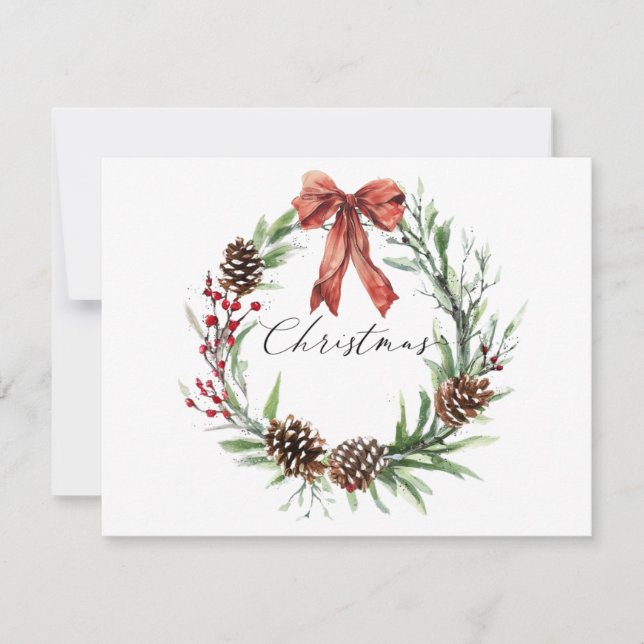 Watercolor Christmas Wreath Topography  Holiday Card (Front)