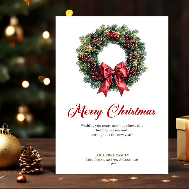 Watercolor Christmas Wreath Traditional Greeting Holiday Card (Watercolor Christmas Wreath Traditional Greeting)