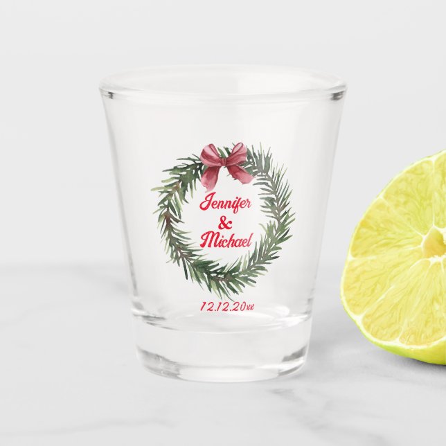 watercolor christmas wreath winter wedding  shot glass (Front)