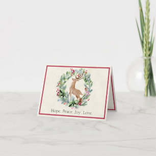Watercolor Christmas wreath with deer custom Holiday Card