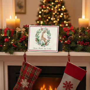 Watercolor Christmas wreath with deer custom Plaque