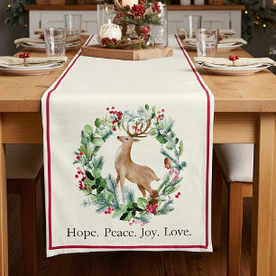 Watercolor Christmas wreath with deer custom Short Table Runner