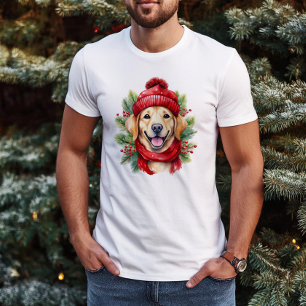 Watercolor Christmas Yellow Labrador Dog T-Shirt