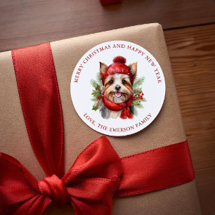 Watercolor Christmas Yorkie Dog Classic Round Sticker
