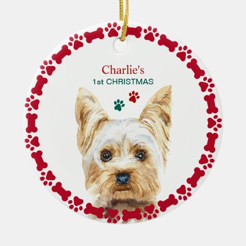 Watercolor Christmas Yorkie Personalised Ornament