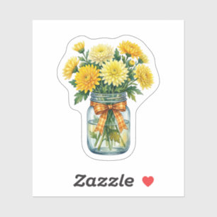 Watercolor Chrysanthemum Mason Jar Yellow Floral S Sticker