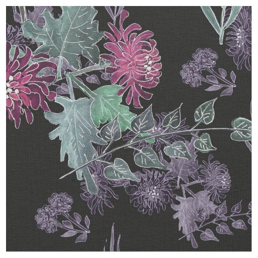 Watercolor chrysanthemums flowers floral blooming fabric