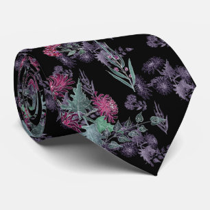 Watercolor Chrysanthemums flowers floral ink print Neck Tie