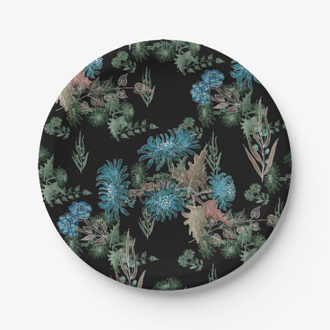 Watercolor , chrysanthemums paper plates (Front)