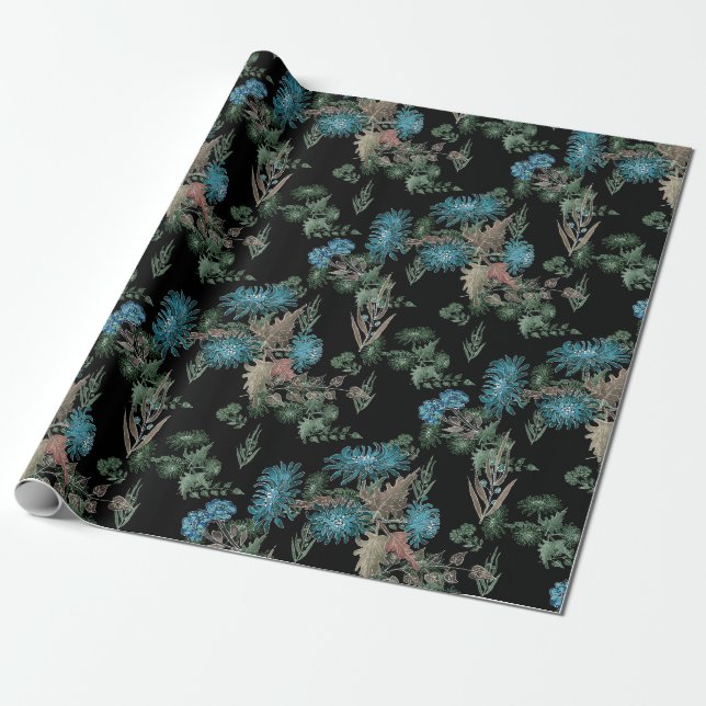 Watercolor , chrysanthemums wrapping paper (Unrolled)