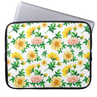Watercolor chrysanthemums. Yellow flowers with gre Laptop Sleeve