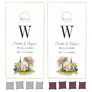Watercolor Church Monogram Religious Wedding Cornhole Set
