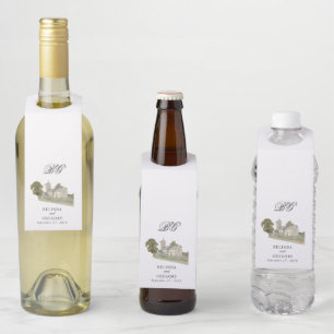 Watercolor Church Traditional Monogram Wedding Bottle Hanger Tag