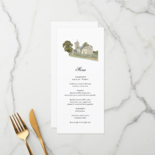 Watercolor Church Traditional Monogram Wedding Menu