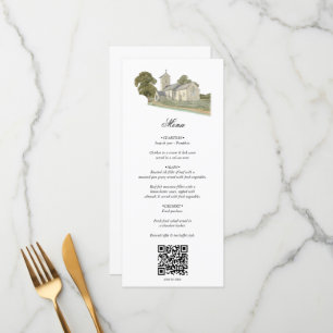 Watercolor Church Traditional Monogram Wedding Menu