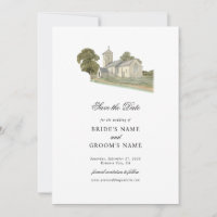 Watercolor Church Traditional Monogram Wedding