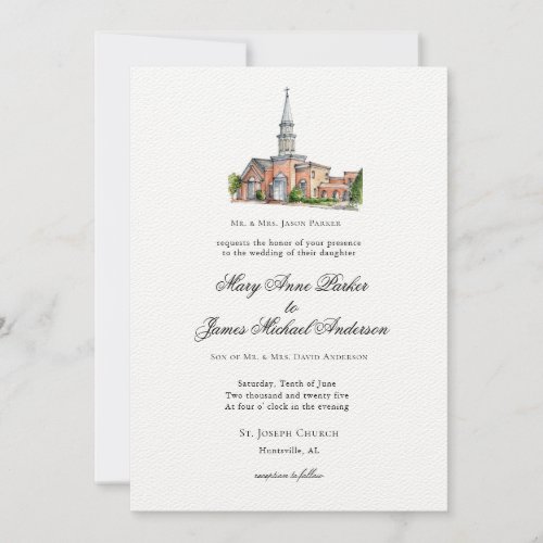 Watercolor Church Traditional Wedding Invitation