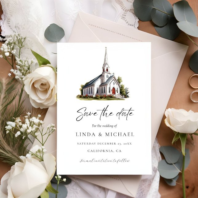 Watercolor Church Venue illustration Wedding Save The Date (Creator Uploaded)