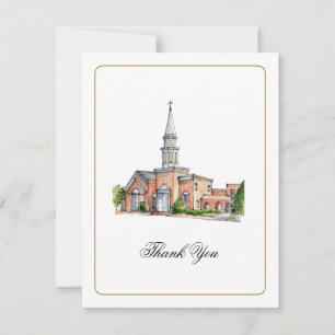 Watercolor Church Wedding Photo Thank You Card