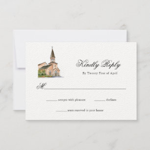 Watercolor Church wedding RSVP Card