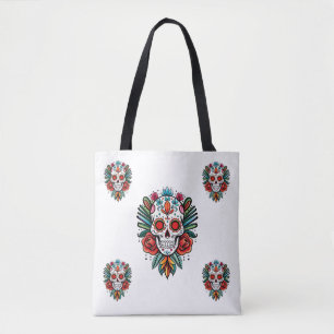Watercolor Cinco De Mayo Colorful Sugar Skull Tote Bag