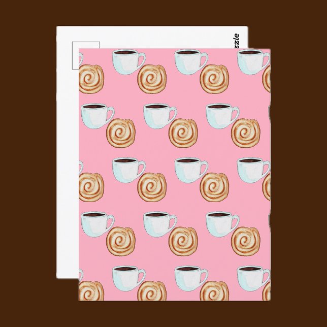 Watercolor Cinnamon Bun Pastry Coffee Postcard (Creator Uploaded)
