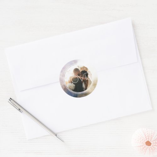 Watercolor Circle Gray Blue Gold Custom Photo Classic Round Sticker